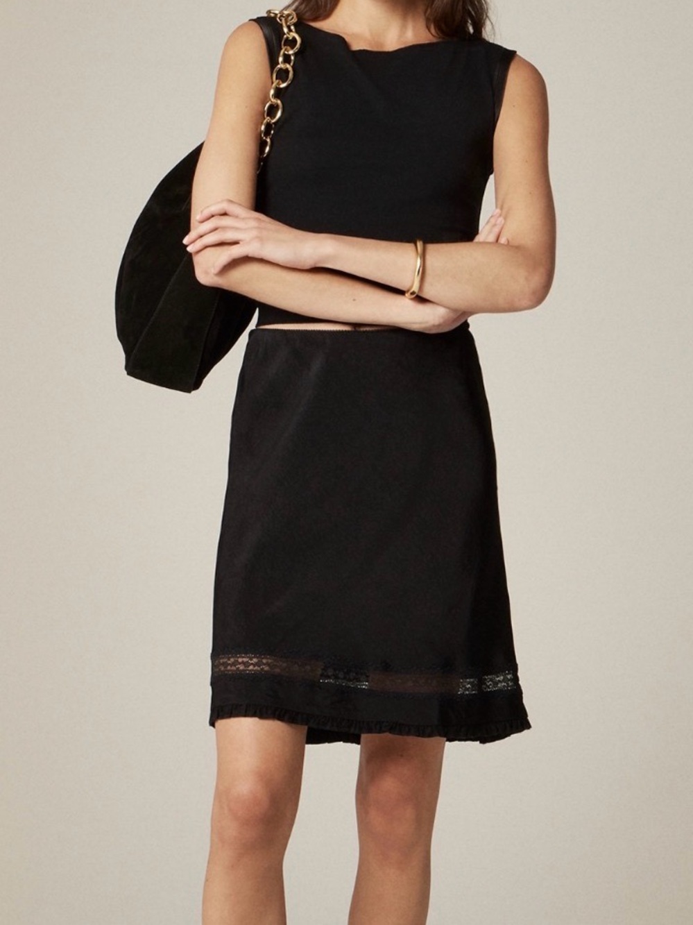 J. Crew Black Women's Slip Skirt with Lace Trim XS NWT 90s style
